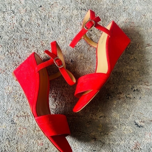 J. Crew Belvedere Red Wedge Sandals with Ankle Strap - Picture 3 of 9